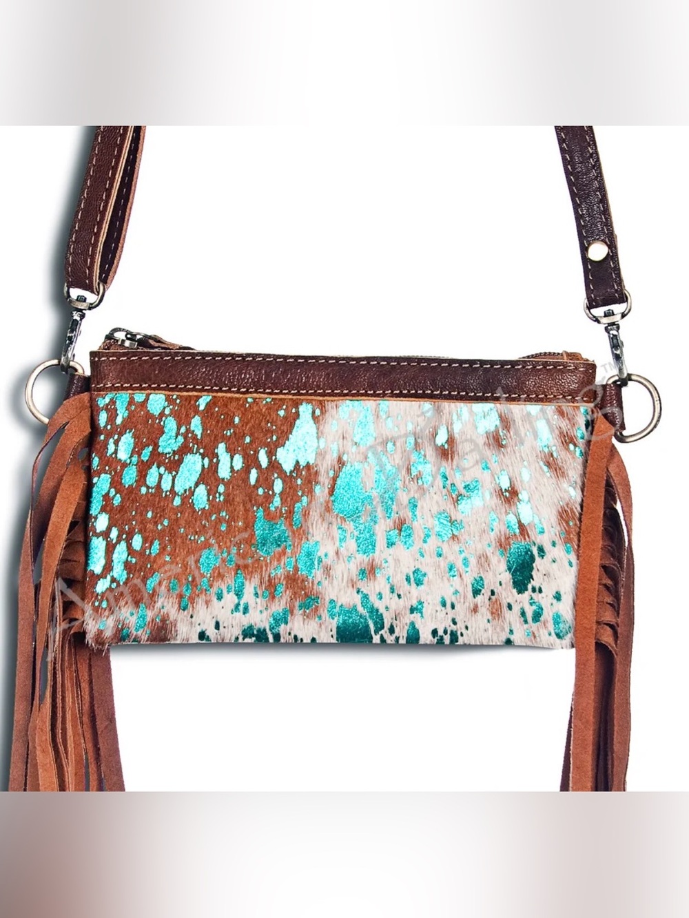 Western Bag Turquoise Spotted White Brown Leather Crossbody Bag